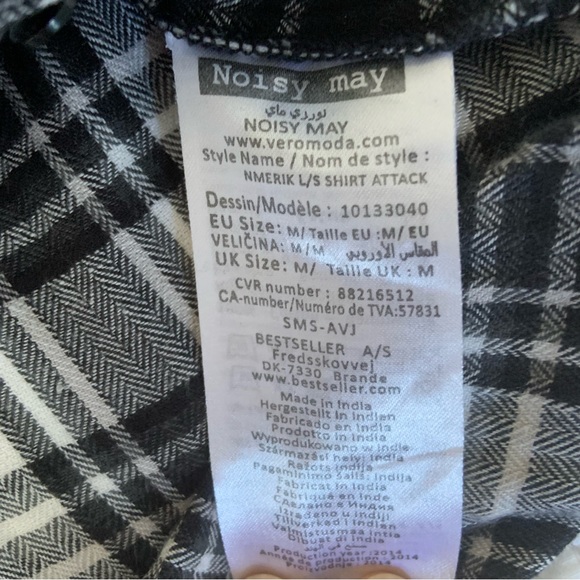 NOISY MAY BLACK & WHITE PLAID COTTON BUTTON UP SHIRT / SMALL - Picture 6 of 6